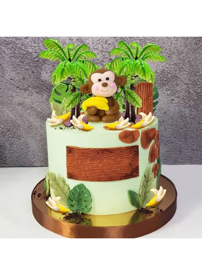 RASSLISA 11 PCS Monkey Cake Topper with Coconut Trees Banana Cake Decoration for Jungle Safari Animal Themed Birthday Baby Shower Party Supplies - Image 3