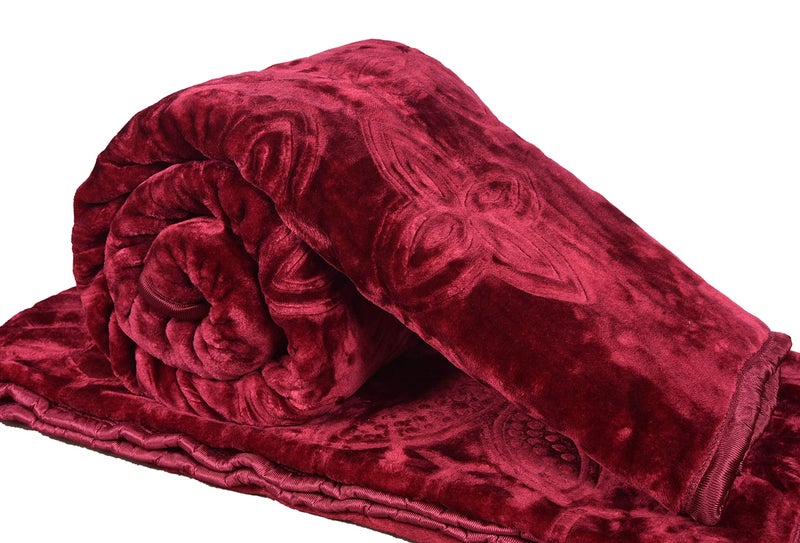 Goyal's 500 TC Mink Blanket Single Bed | Super Soft Heavy Warm Blanket | Floral Embossed Design | 63 x 85 Inches, Pack of 1, Breathable - Deep Maroon - Image 1