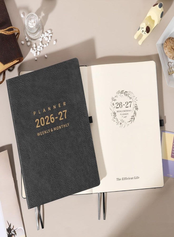 Lemome Planner 2026-2027 - 8.5" x 11" 2026-2027 Planner Weekly and Monthly, July 2026 - June 2027, Faux Leather Cover, Pen Holder, Pocket, 25 Notes Pages, A4 Premium Paper - Gray - Image 2