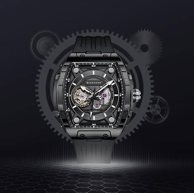 Giordano Automatic Mechanical Self-Winding Men's Analog Watch 46mm Silicone Strap 30M Water-Resistant Stylish Gift for Men - Image 5