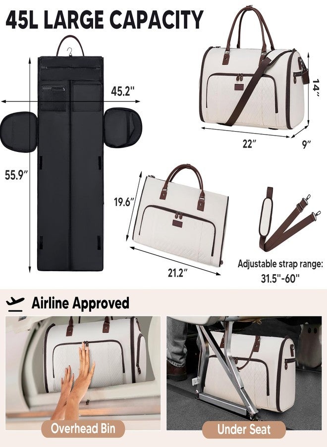 Vessgra Convertible Garment Bags for Travel, Carry On Garment Duffle Bags for Women, Garment Bag with Shoes Compartment, 2 in 1 Travel Suit Bag with Detachable Shoulder Strap (Beige) - Image 2