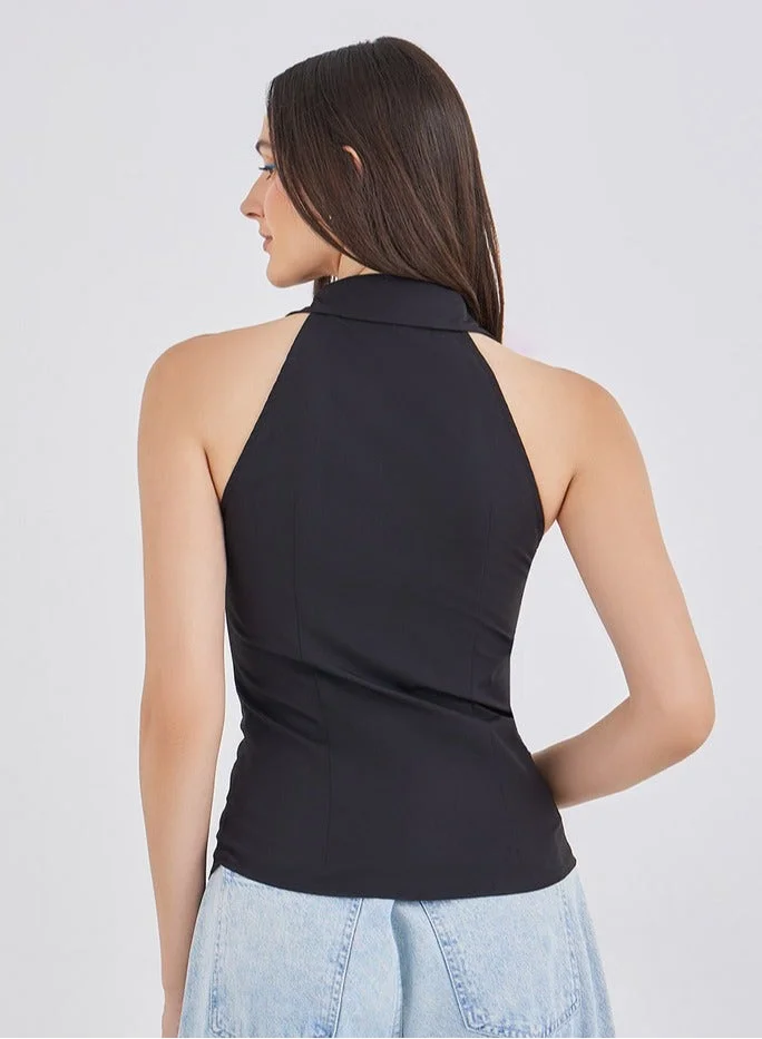 Styli Styli Women Black Sleeveless Fitted Shirt