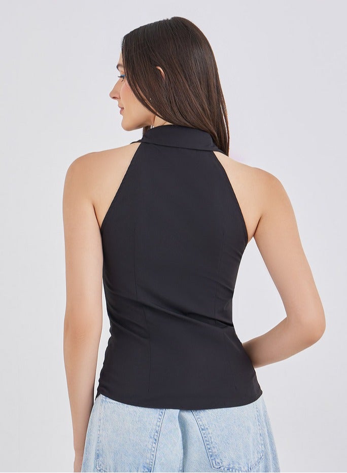 ستايلي قميص نسائي أسود بلا أكمام ضيق - Image 4