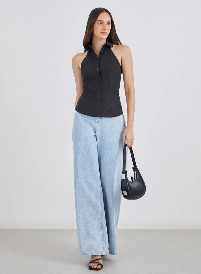 Styli Styli Women Black Sleeveless Fitted Shirt