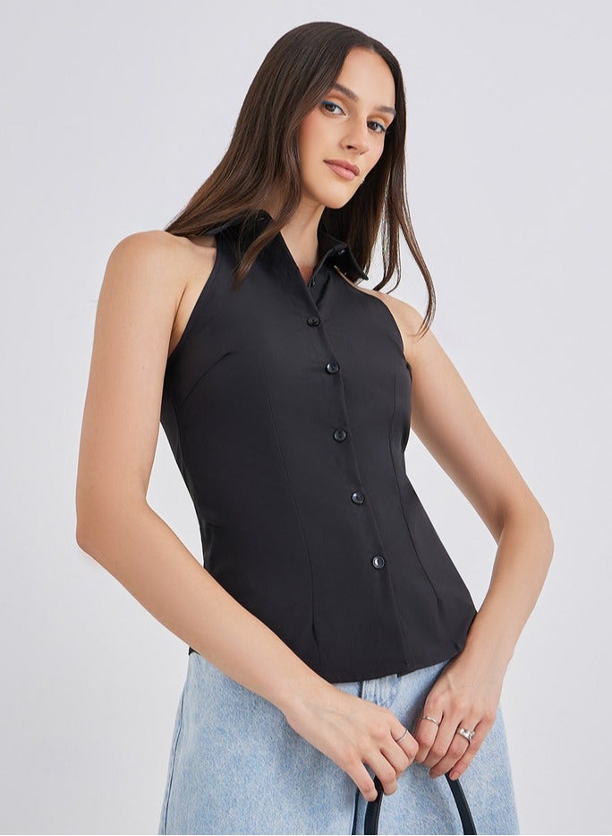 ستايلي قميص نسائي أسود بلا أكمام ضيق - Image 1