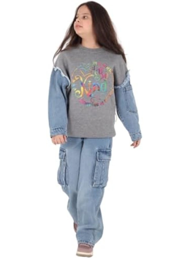 طقم جينز KIND بطباعة شبابية عصرية – تصميم عملي بجودة عالية – مناسب للخروجات الكاجوال والأنشطة اليومية code 678