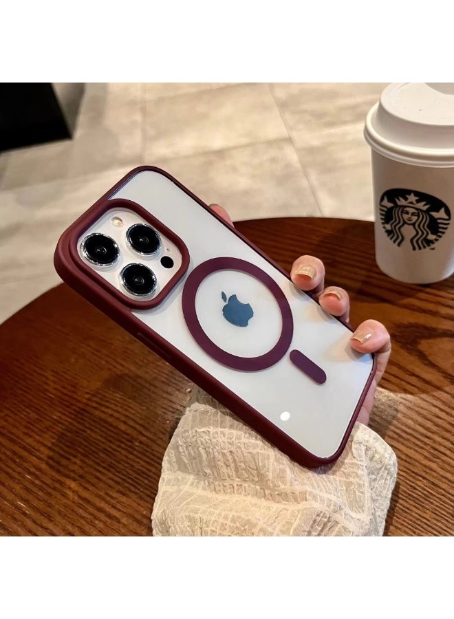 NIBEMINENT Macaron Protection Case With Magsafe For iPhone 14, Wine Red