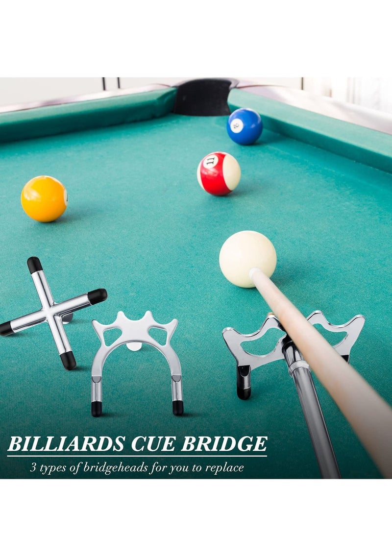Generic Retractable Billiard Bridge Stand with 3 Pieces of Detachable Heads Easy Storage Light Weight Suitable for Pool Table Snooker (Silver Set 4)  - Image 2