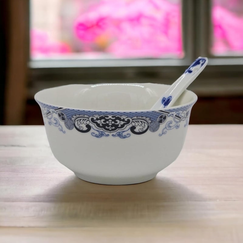 Festcool 10 Pcs Fine Bone China Blue and White Chinese Soup Bowls Ceramic Porcelain Bowl, with Free 10 Porcelain Spoons Rice Bowl - Image 5