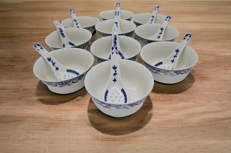 Festcool 10 Pcs Fine Bone China Blue and White Chinese Soup Bowls Ceramic Porcelain Bowl, with Free 10 Porcelain Spoons Rice Bowl - Image 4