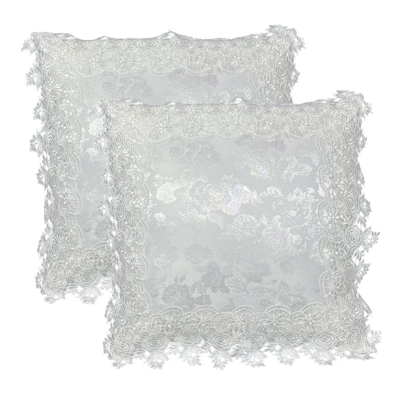 BrekSdat Pillow Covers 18 x 18 Inches Set of 2 White Lace Soft Throw Pillow Covers Farmhouse Living Room Decoration Exquisite Embroidery Cushion Covers for Home Bed Couch Sofa