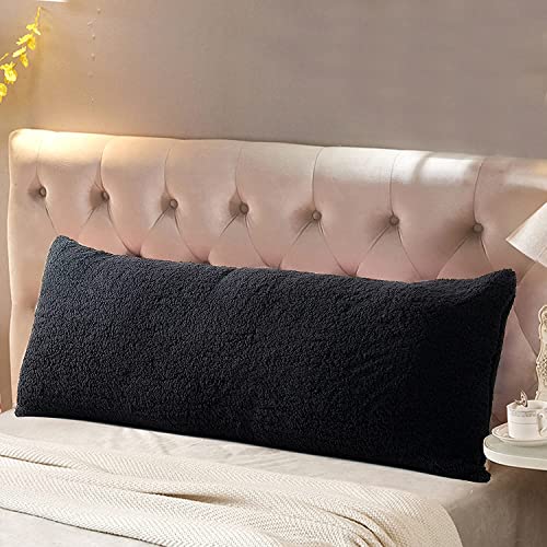 Reafort Ultra Soft Sherpa Body Pillow Cover/Case with Zipper Closure 21"x54" (21"x54" Body Pillow Cover, Black) - Image 1