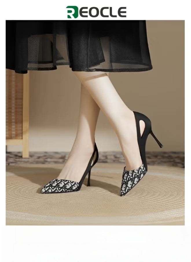 حذاء نسائي كلاسيكي بكعب عالٍ ومقدمة مدببة وكعب عال...