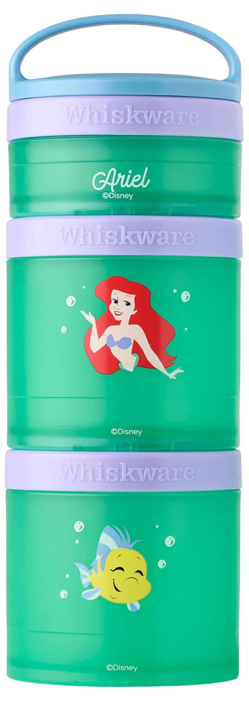 Whiskware Disney Princess Stackable Snack Containers for Kids 3 Stackable Snack Cups for School and Travel Ariel and Flounder