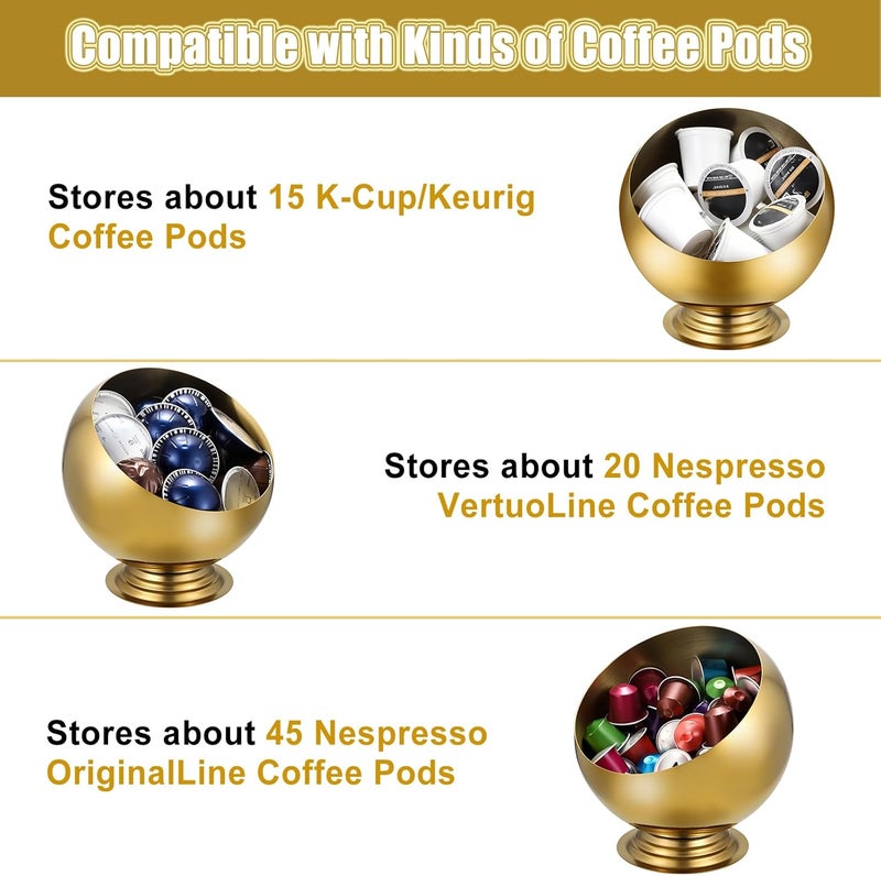 ELLDOO Coffee Pod Holder, Gold Metal Coffee Pod Storage for K Cup Nespresso Vertuo Keurig, Creamer Organizer Candy Bowl Fruit Snacks Jar for Countertop Kitchen Breakroom - Image 4