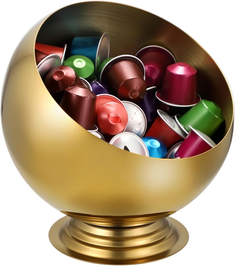 ELLDOO Coffee Pod Holder, Gold Metal Coffee Pod Storage for K Cup Nespresso Vertuo Keurig, Creamer Organizer Candy Bowl Fruit Snacks Jar for Countertop Kitchen Breakroom - Image 1