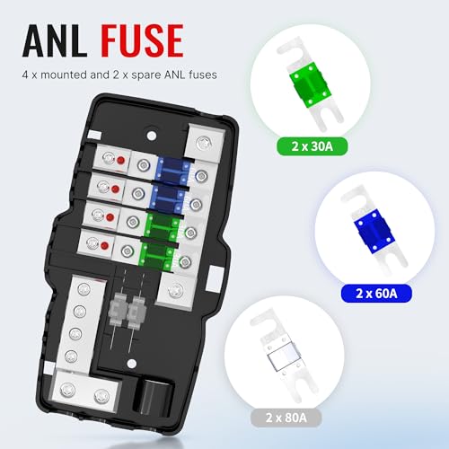 Joinfworld Fused Power Distribution Block Car Audio 4 Way MIDI(Mini-ANL) Fuse Block 12V 0/4 Gauge with Ground for Auto UTV Boat Stereo Amp - Image 5