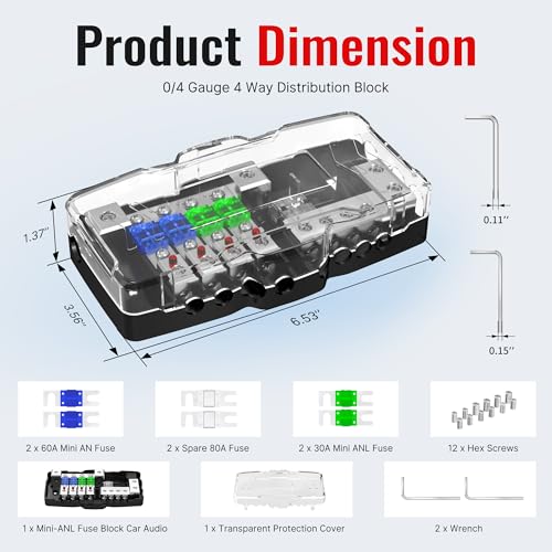 Joinfworld Fused Power Distribution Block Car Audio 4 Way MIDI(Mini-ANL) Fuse Block 12V 0/4 Gauge with Ground for Auto UTV Boat Stereo Amp - Image 2