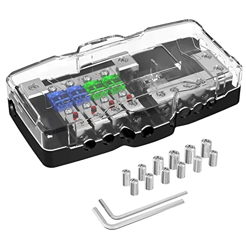 Joinfworld Fused Power Distribution Block Car Audio 4 Way MIDI(Mini-ANL) Fuse Block 12V 0/4 Gauge with Ground for Auto UTV Boat Stereo Amp - Image 1