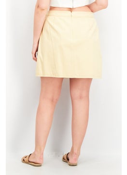 WHISTLES Women Solid Denim Wrap Mini Skirt, Yellow  - Image 3