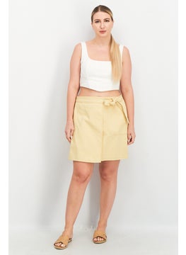 WHISTLES Women Solid Denim Wrap Mini Skirt, Yellow  - Image 4