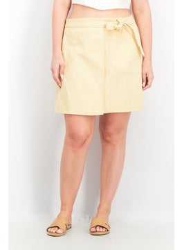 WHISTLES Women Solid Denim Wrap Mini Skirt, Yellow  - Image 1