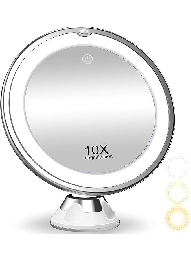 The Bros 10X Magnifying Makeup Mirror with Lights and 3 Color Lighting for Detailed Makeup and Skincare  - Image 1