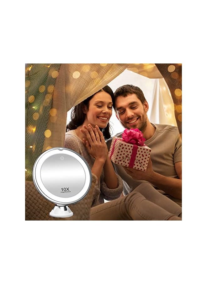 10X Magnifying Makeup Mirror with Lights and 3 Color Lighting for Detailed Makeup and Skincare