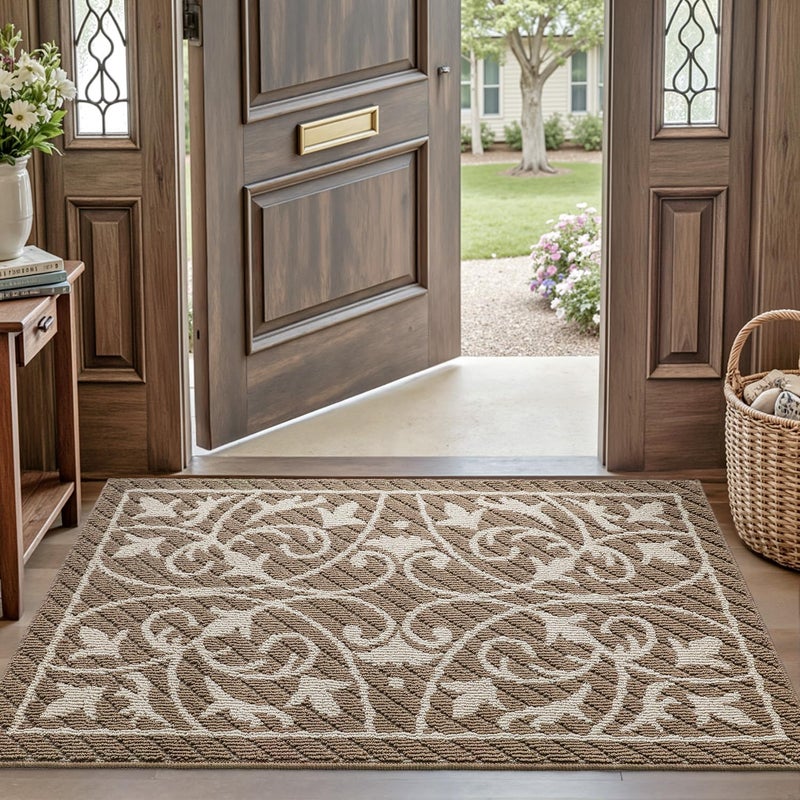 DEXI Front Door Mat Indoor Entryway, Inside Welcome Entrance Doormat Low Profile Thin, Non Slip Washable Entry Mats for House Floor Dirt Trapper, 24x36, Brown - Image 5