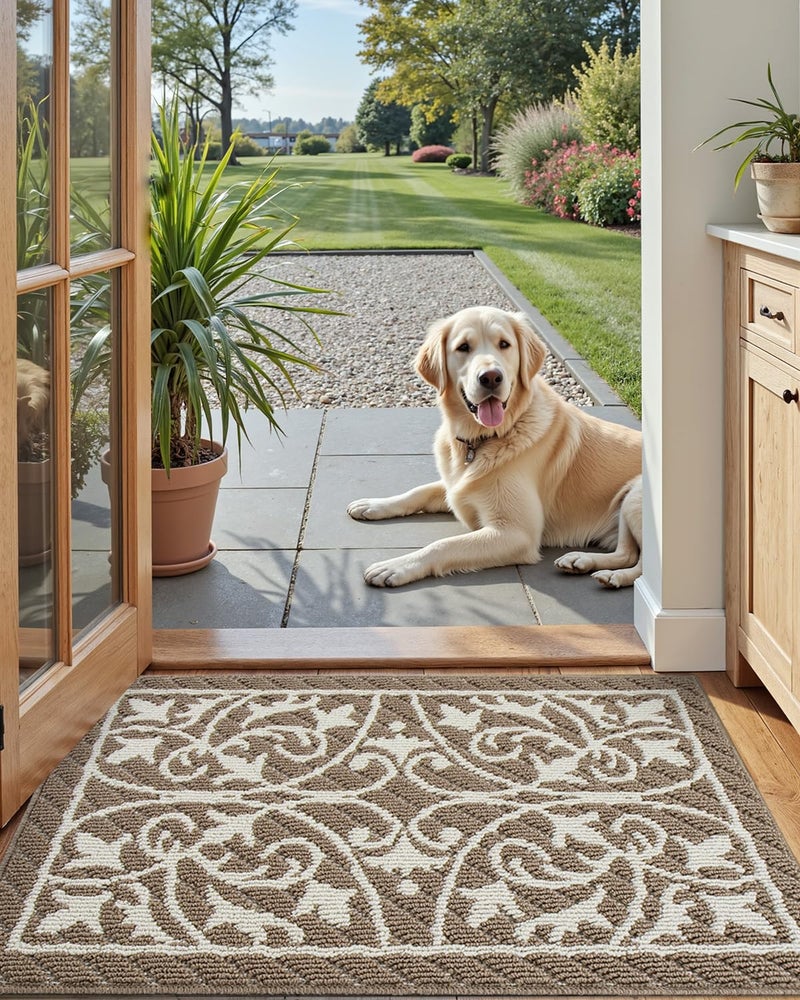 DEXI Front Door Mat Indoor Entryway, Inside Welcome Entrance Doormat Low Profile Thin, Non Slip Washable Entry Mats for House Floor Dirt Trapper, 24x36, Brown - Image 3