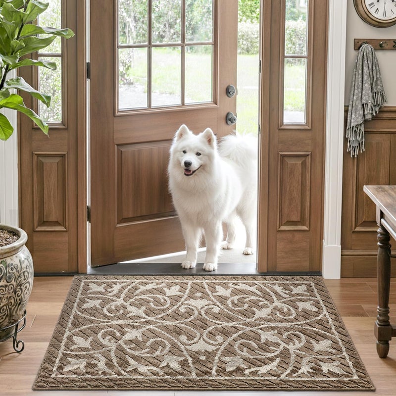 DEXI Front Door Mat Indoor Entryway, Inside Welcome Entrance Doormat Low Profile Thin, Non Slip Washable Entry Mats for House Floor Dirt Trapper, 24x36, Brown - Image 4