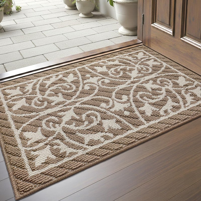 DEXI Front Door Mat Indoor Entryway, Inside Welcome Entrance Doormat Low Profile Thin, Non Slip Washable Entry Mats for House Floor Dirt Trapper, 24x36, Brown - Image 1