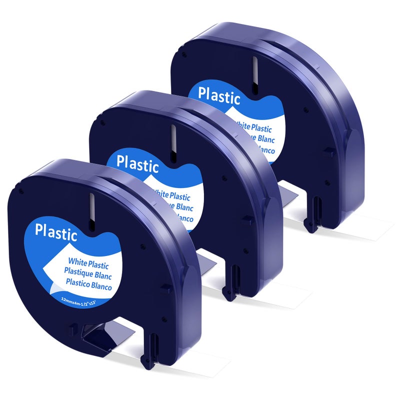 Label KINGDOM 3 Pack 91331 White Plastic Label Compatible with DYMO Letratag Label Maker Tape Refills for Letra Tag 200B, 100H 100T, 1/2" x 13'(12mm x 4m) Black on White - Image 1