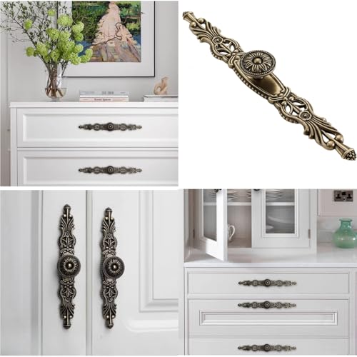 Ahamo Antique Brass Drawer Handles & Pulls - Traditional 160mm Hole Center Cupboard Handle, Vintage Brass Handles for Cabinets, Doors, Wardrobes & Furniture (Set of 1) - Image 3