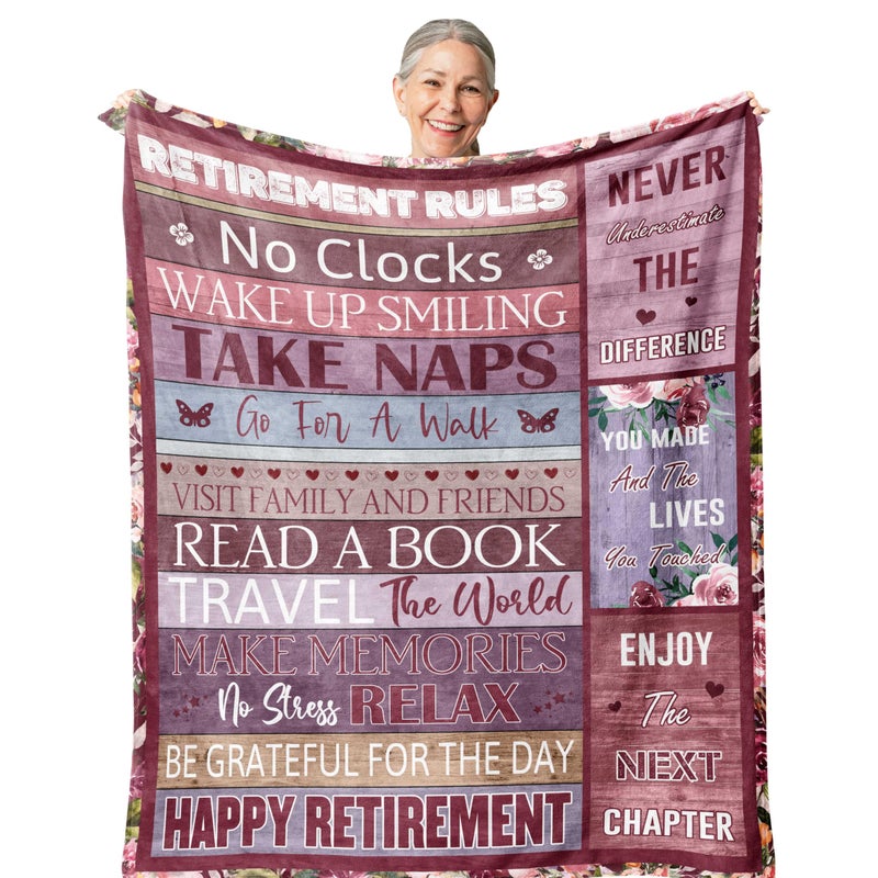 Zolumy Retirement Gift for Woman Best Retired Gifts for WomenMen 2025 Retire Gift Ideas Funny Presents for Retirement CoworkerTeacherNurseMom Soft Blanket 60x50in