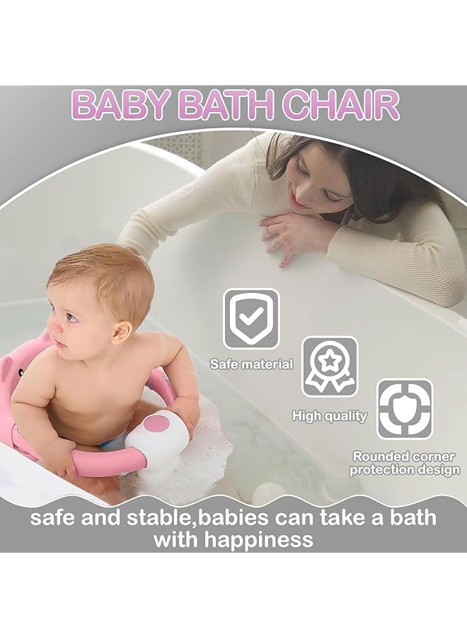 TNTAIAHL Baby Bath Seat For Babies 6 Months & Up Toddler Bath Seats For Babies Sitting Up Non Slip Infant Bath Tub Chair With 4 Suction Cups & Soft Cushion For Shower Compact Toddler Bathtub Seat (Pink) - Image 3