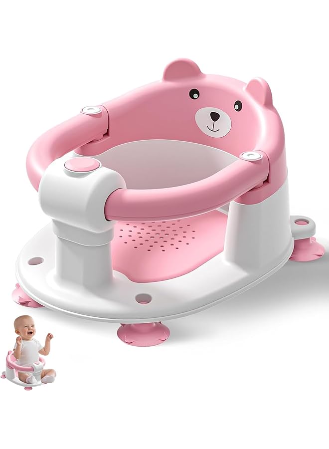 TNTAIAHL Baby Bath Seat For Babies 6 Months & Up Toddler Bath Seats For Babies Sitting Up Non Slip Infant Bath Tub Chair With 4 Suction Cups & Soft Cushion For Shower Compact Toddler Bathtub Seat (Pink) - Image 1