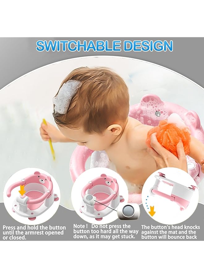TNTAIAHL Baby Bath Seat For Babies 6 Months & Up Toddler Bath Seats For Babies Sitting Up Non Slip Infant Bath Tub Chair With 4 Suction Cups & Soft Cushion For Shower Compact Toddler Bathtub Seat (Pink) - Image 2