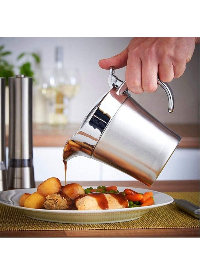 URONN Double Insulated Gravy Boat Stainless Steel Sauce Jug With Hinged Lid  - Image 1