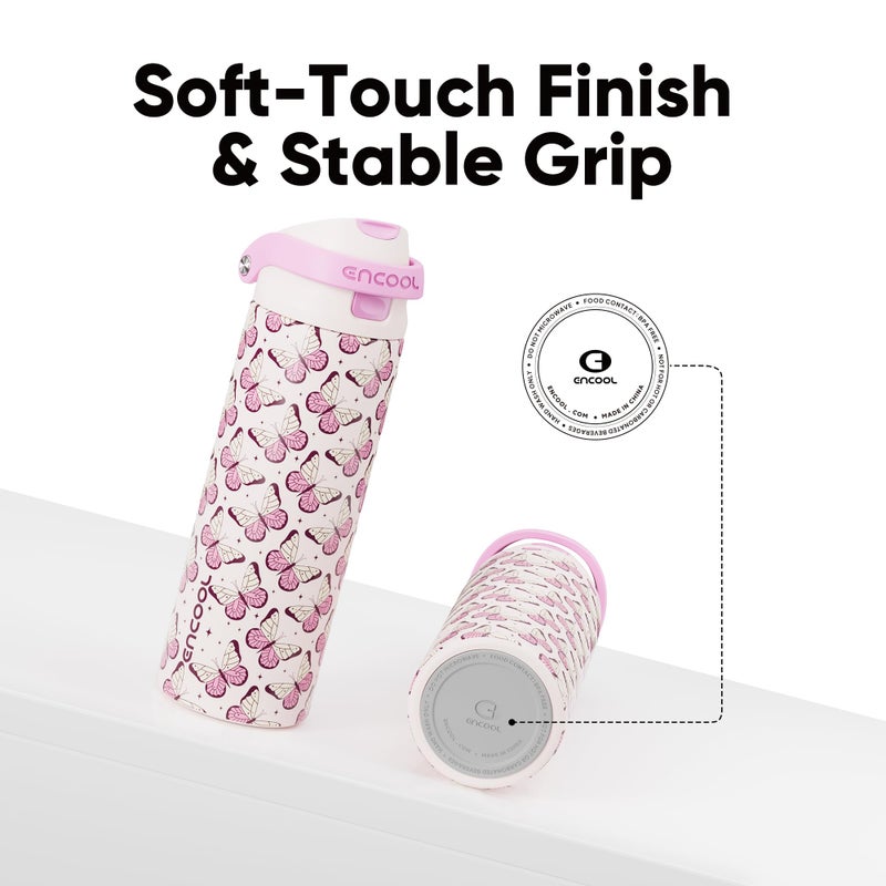 ENCOOL Leakproof Insulated Water Bottle with Straw Dual-Sip Water Bottle Bag-Safe Design for Work, Commute & Gym â€“ Keeps Drinks Cold All Day, 24 oz, Blush Butterfly - Image 5