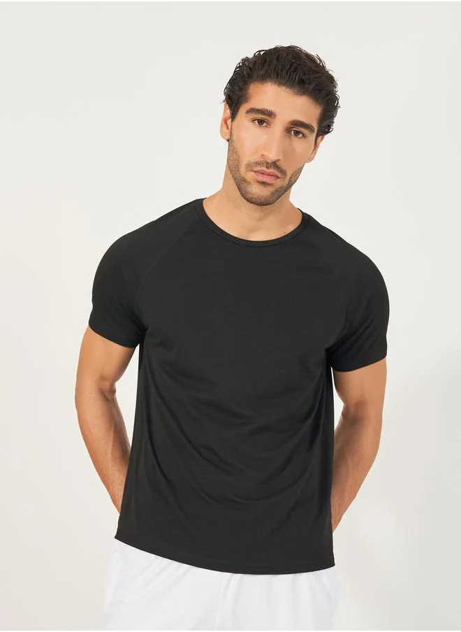 Styli Melange Knit Stretch Raglan Workout T-Shirt