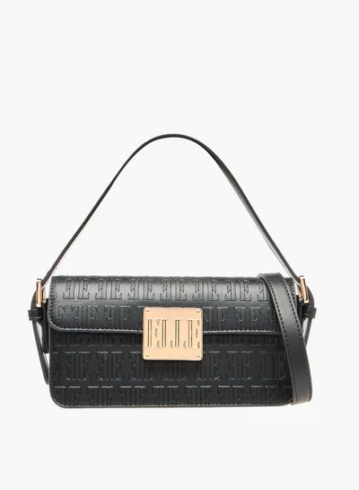 ELLE Women's Monogram Embossed Shoulder Bag with Flap Closure