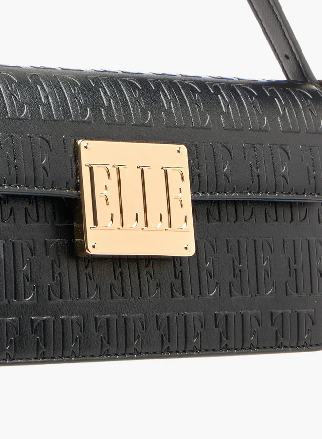 ELLE Women's Monogram Embossed Shoulder Bag with Flap Closure