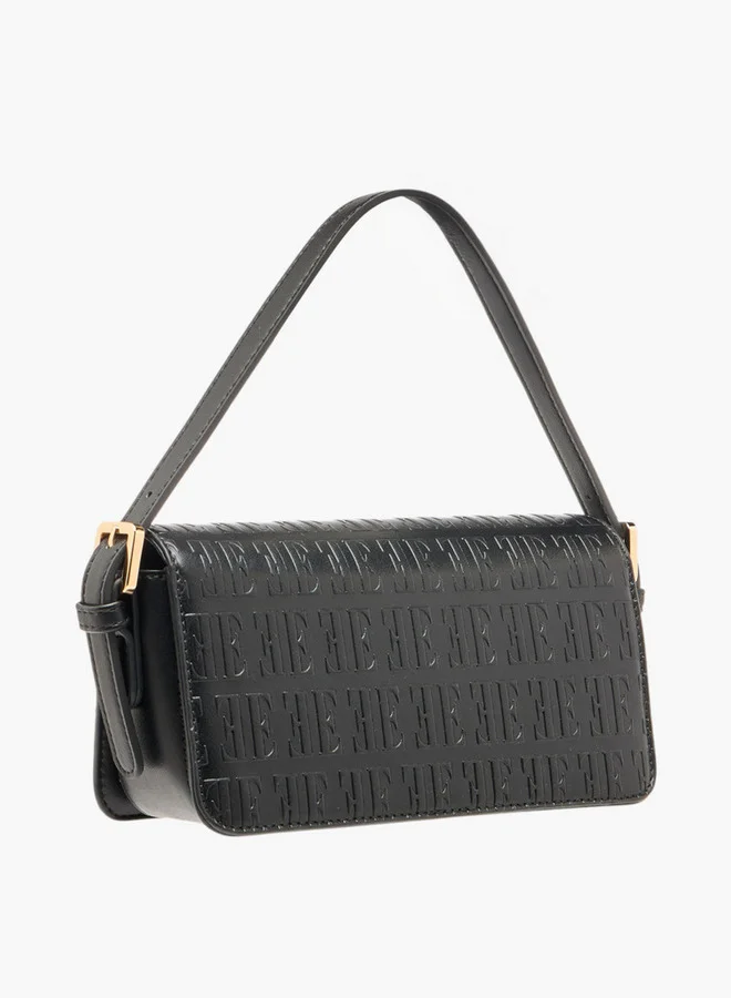 ELLE Women's Monogram Embossed Shoulder Bag with Flap Closure