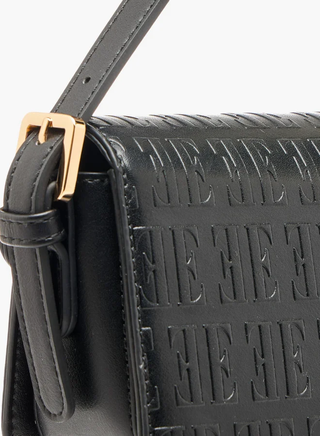 ELLE Women's Monogram Embossed Shoulder Bag with Flap Closure