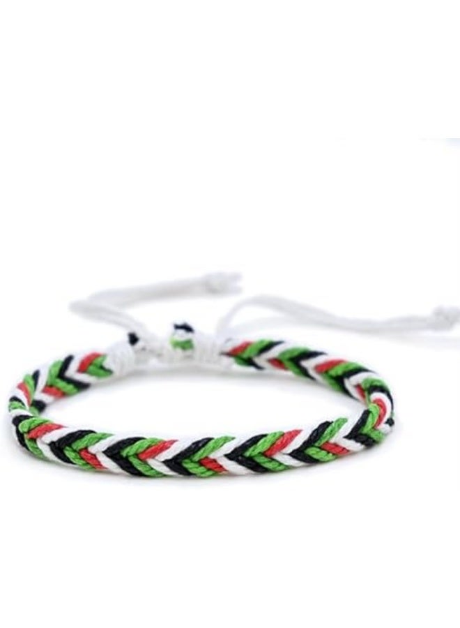 داديز أنجل إكسسوارات اليوم الوطني لدولة الإمارات العربية المتحدة، سوار منسوج، إكسسوار مصنوع يدويًا للجنسين باللون الأحمر والأخضر والأبيض والأسود ليوم العلم. - Image 4