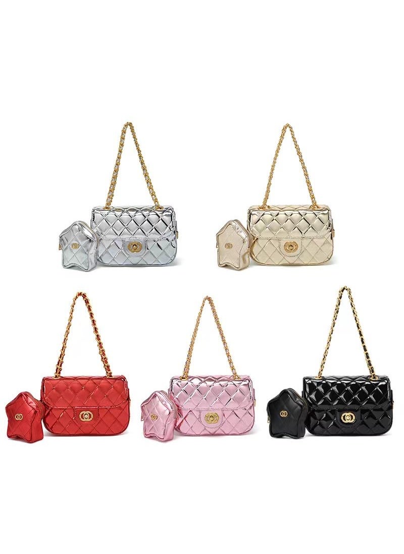 Generic - Chanel style rhombus chain bag for women 2024 New Star mirror patent leather mouth cover bag all-match shoulder messenger bagRed Red - Image 1