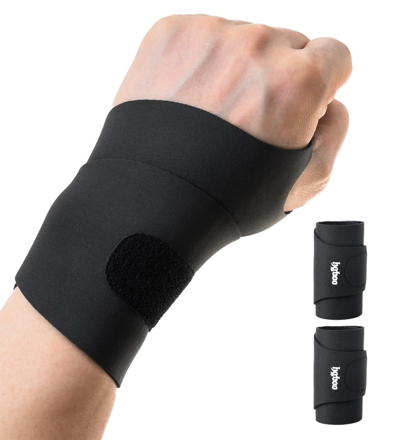HGBOO 2 Pack Thin Compression Wrist Brace for Men & Women, Adjustable Elastic Wrist Support for Carpal Tunnel Arthritis Tendonitis Sports Pain Relief, Soft & Comfortable Day/Night Wrist Wraps (Black) - Image 1
