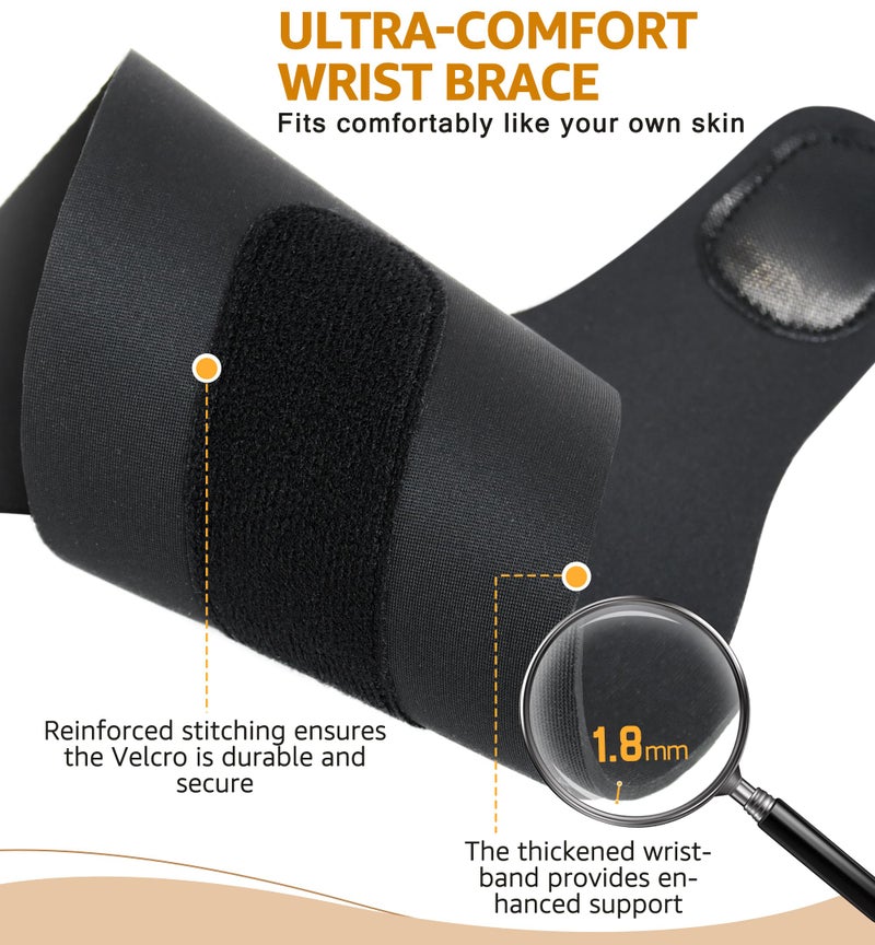 HGBOO 2 Pack Thin Compression Wrist Brace for Men & Women, Adjustable Elastic Wrist Support for Carpal Tunnel Arthritis Tendonitis Sports Pain Relief, Soft & Comfortable Day/Night Wrist Wraps (Black) - Image 5
