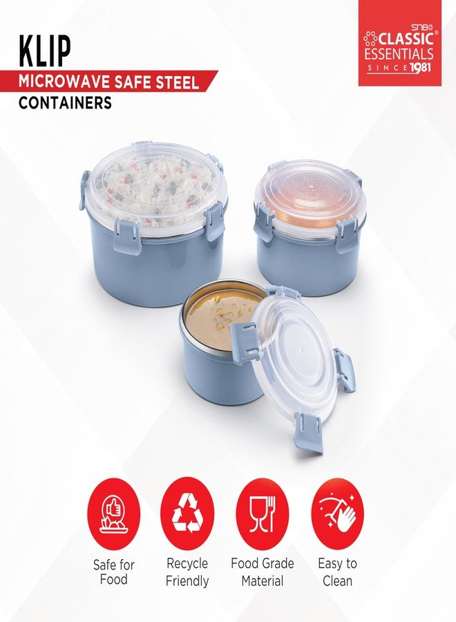 CLASSIC ESSENTIALS Stainless Steel Microwave Safe Containers|Bpa Free|Food Grade Material|Snack & Food Storage Containers|Leak & Spill Proof|Set Of 3(250 Ml,650 Ml & 1100 Ml)(Grey),Blue-Green - Image 5